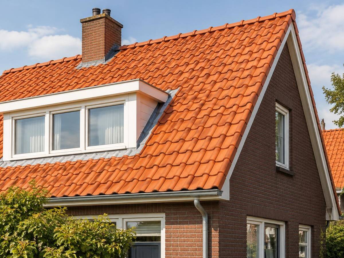 Afgewerkt oranjerood pannendak met nieuwe nokvorsten