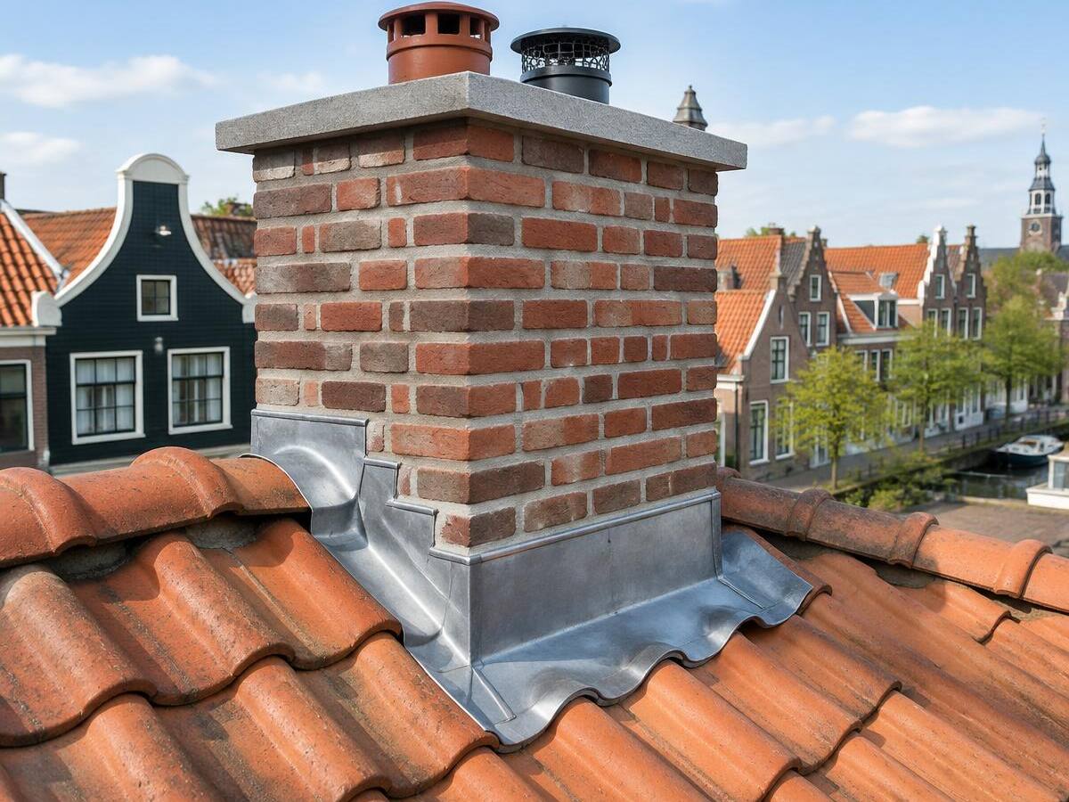 Gerenoveerde schoorsteen met nieuw loodwerk
