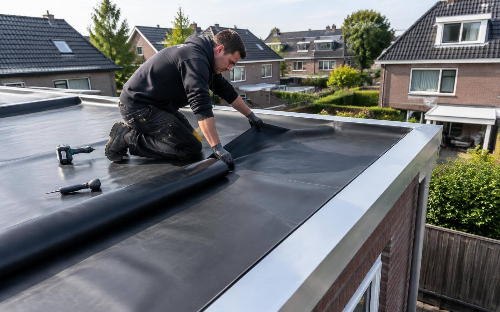 EPDM dakbedekking met nieuwe aluminium daktrimmen